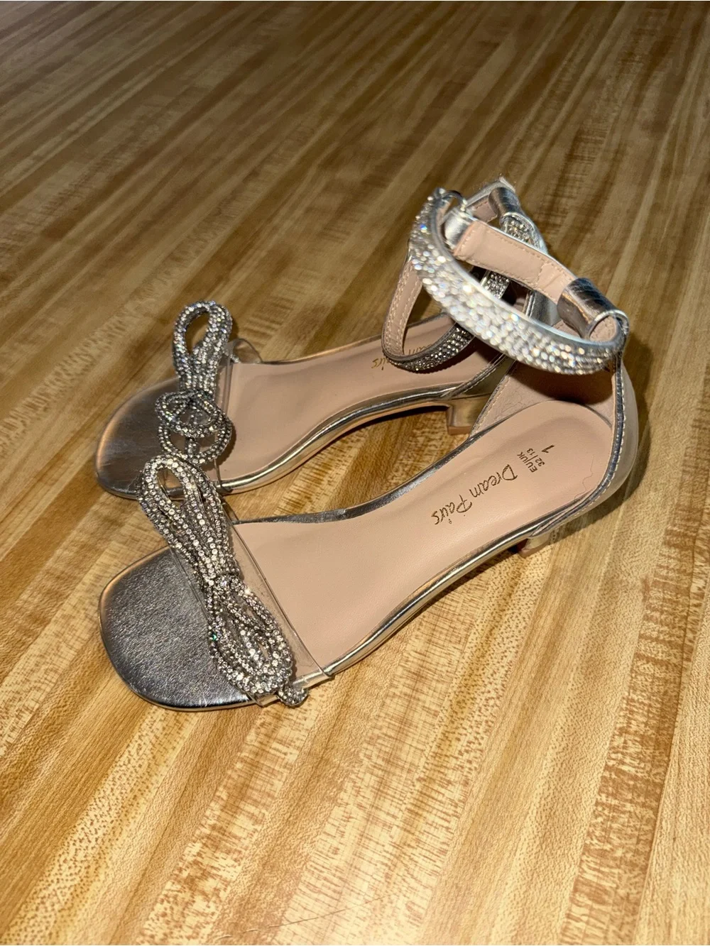 Girls Dream Pairs Silver Rhinestone Bow Ankle-Strap Heels
